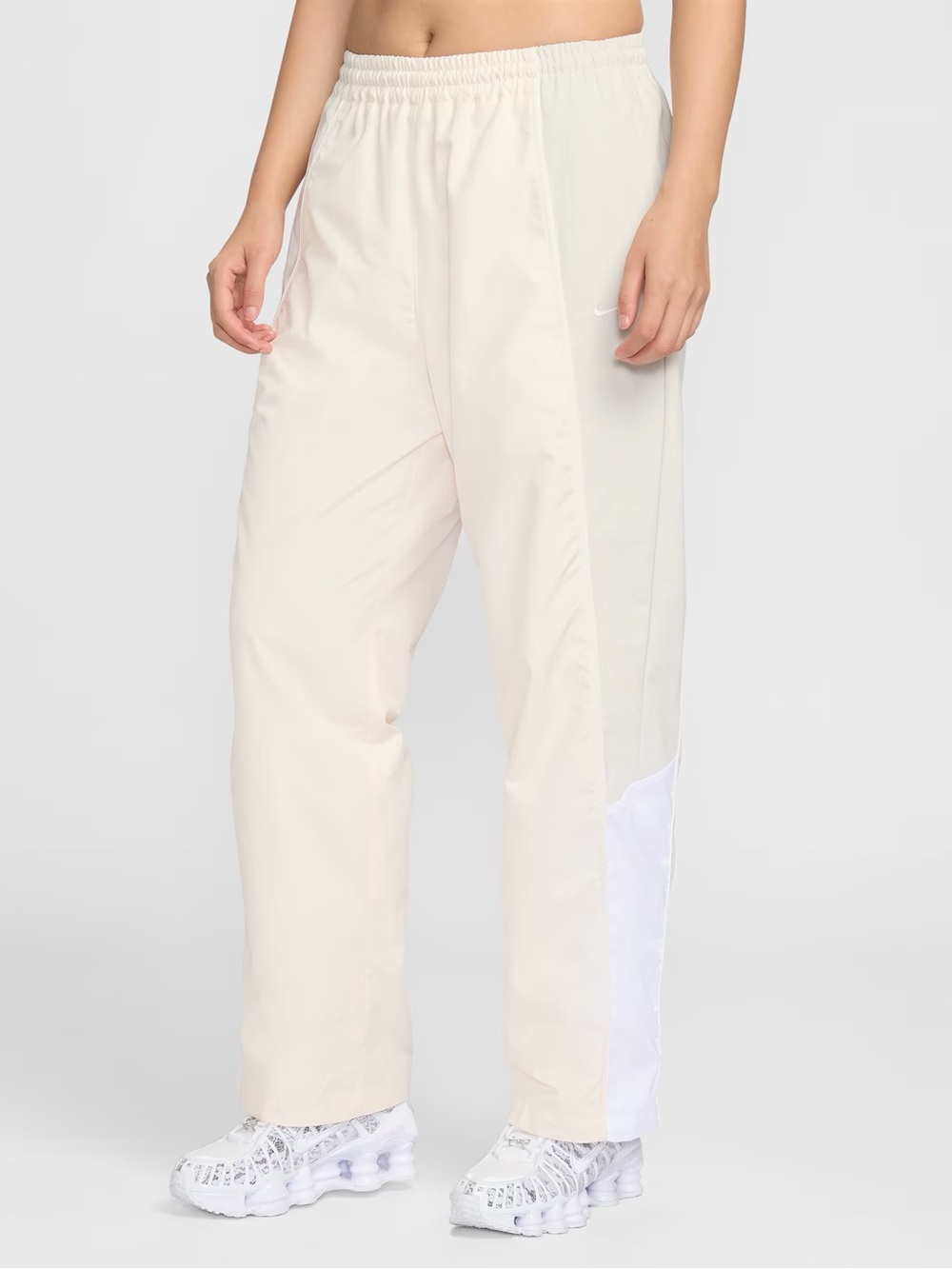 Nike Cream Wide-Leg Track Pants with White Side Panel
